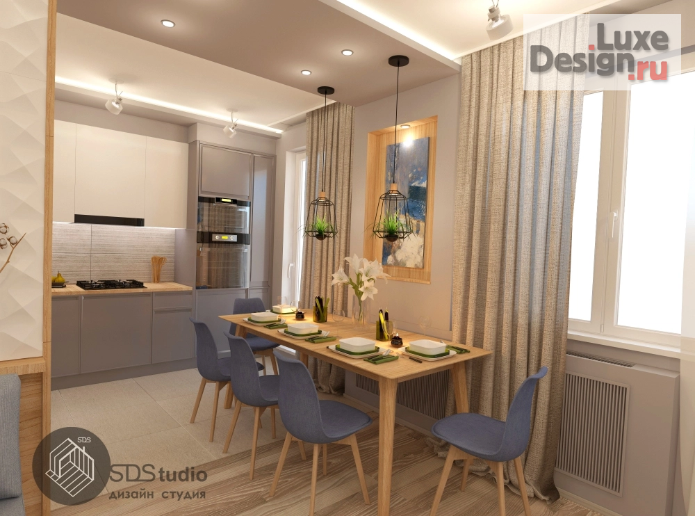 Дизайн интерьера трехкомнатной квартиры "Студия дизайна интерьера SDStudio. Квартира для молодой семьи, г. Наб. Челны. Новый город 9 комплекс, студия дизайна интерьера SDStudio." (фото 1)
