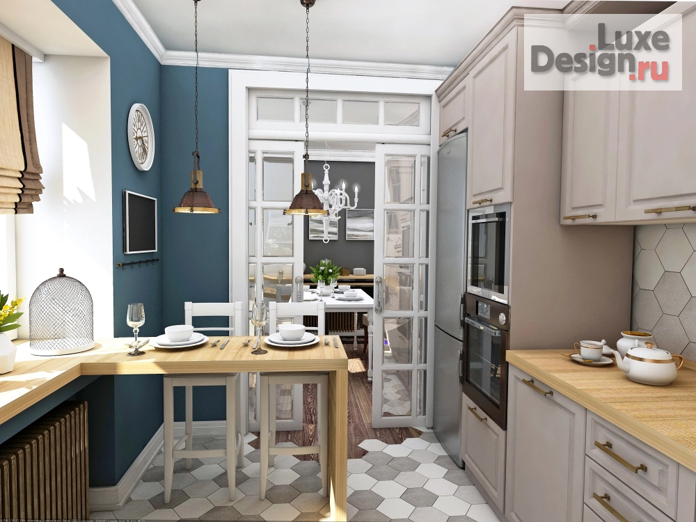 Дизайн интерьера трехкомнатной квартиры "Студия дизайна интерьера SDStudio. Квартира 95 м/2, г. Москва, Кутузовский проспект "Фьжн в Сталинке"" (фото 3)