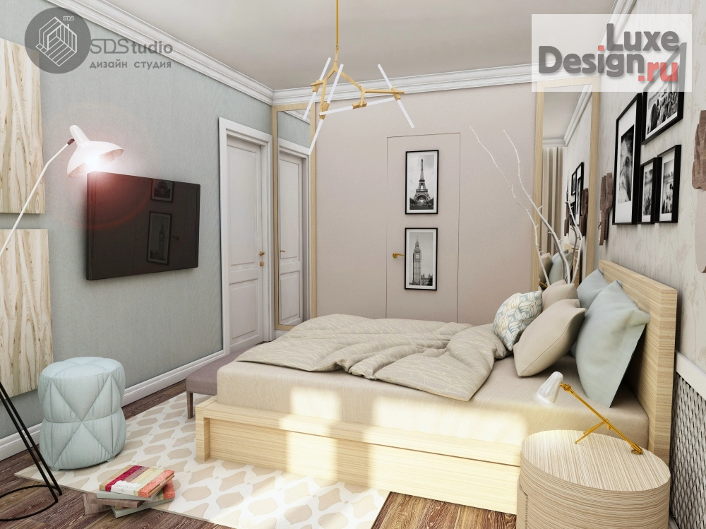 Дизайн интерьера трехкомнатной квартиры "Студия дизайна интерьера SDStudio. Квартира 95 м/2, г. Москва, Кутузовский проспект "Фьжн в Сталинке"" (фото 6)