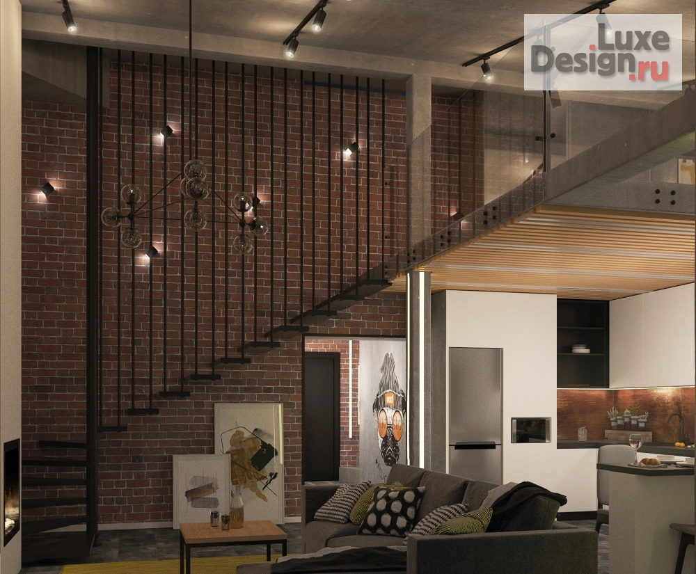 Дизайн интерьера трехкомнатной квартиры "Двухуровневая квартире в стиле Лофт для молодой семьи" (фото 7)